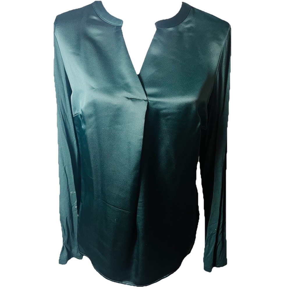 Calvin Klein Sz‎ M Emerald Green V-Neck Long Sleeve  Blouse Career